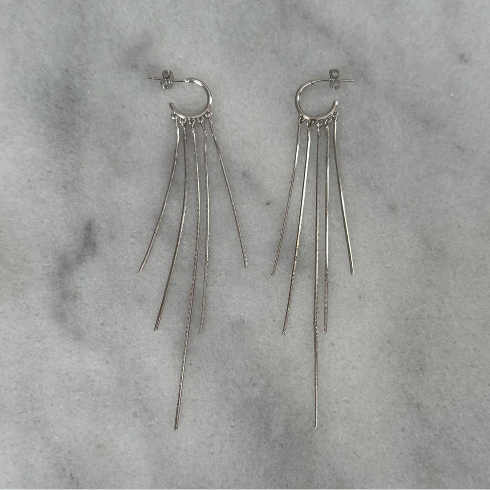 Sterling Silver Huggie Hoop Long Tassel Fringe Hoop Earrings 

Brand New